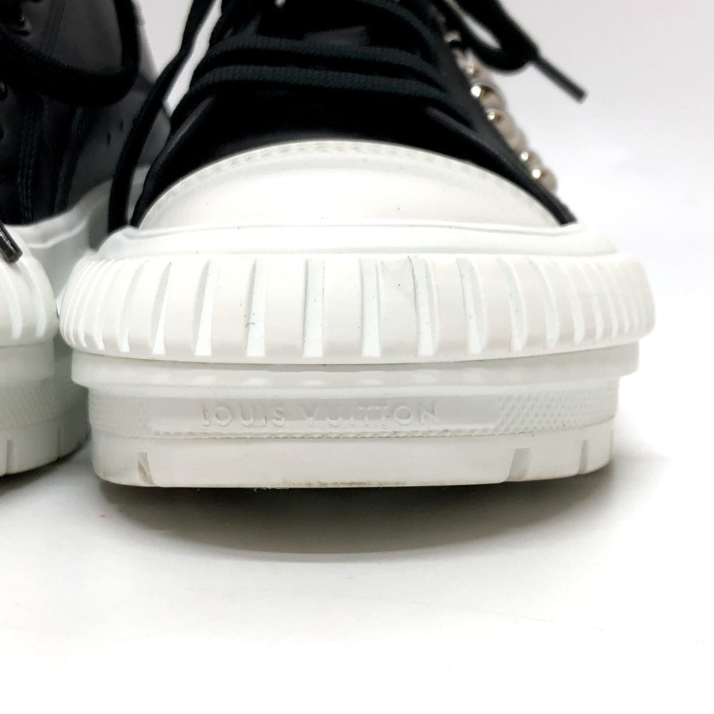 LOUIS VUITTON sneakers leather black Squad Line Studded Women 36.5 Used Authentic