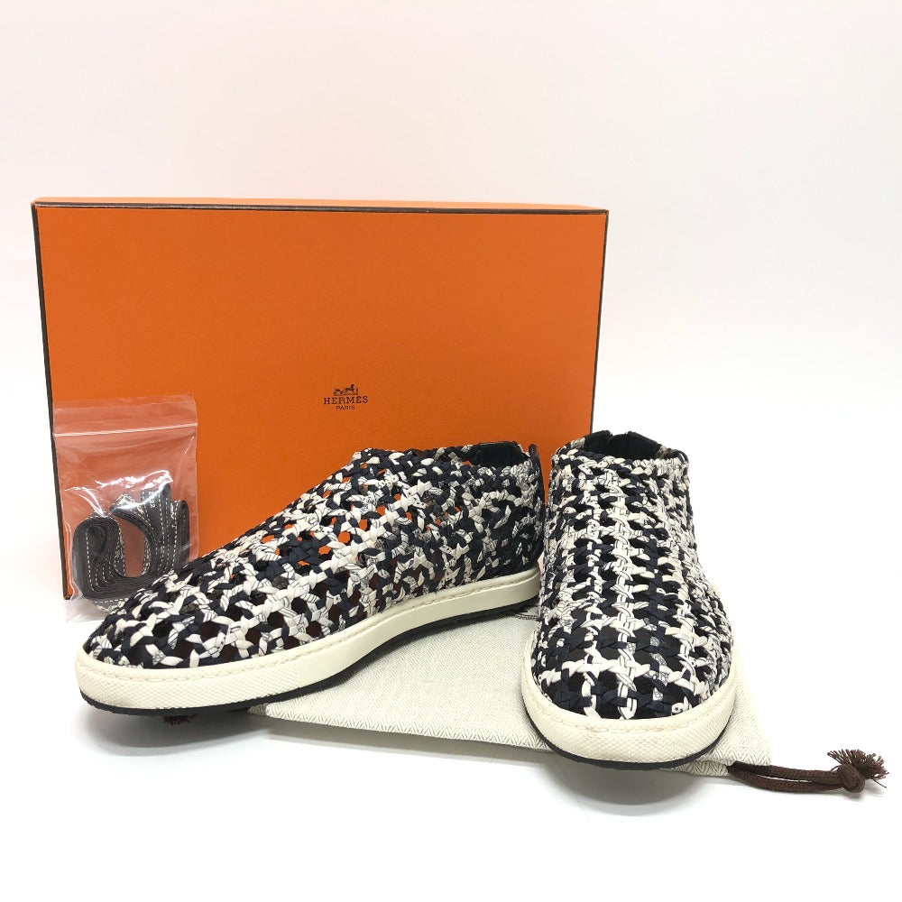 HERMES sneakers Silk, Leather Black type Slip-on Mesh Women 36.5 Used Authentic