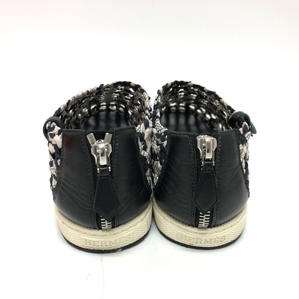 HERMES sneakers Silk, Leather Black type Slip-on Mesh Women 36.5 Used Authentic
