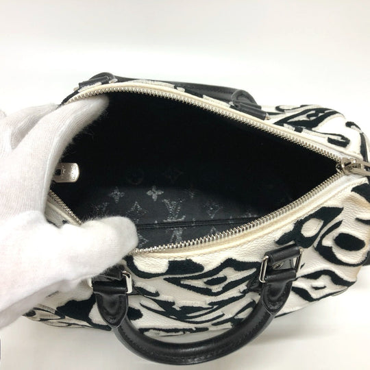 LOUIS VUITTON Boston Duffel bag M45563 leather White x black Tufted Monogram Canvas VxUF Speedy bandouliere 25 Women Used Authentic