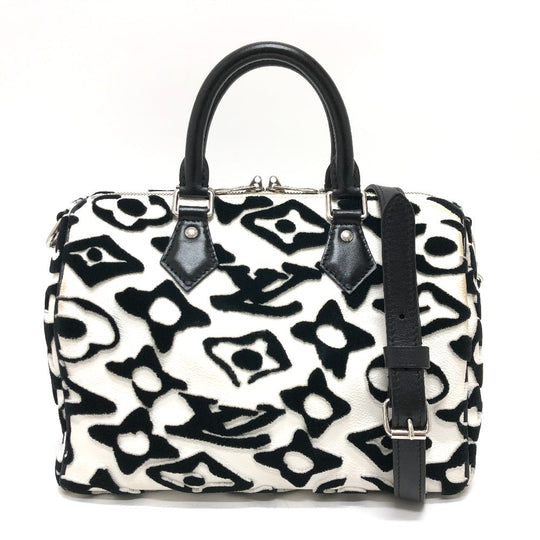 LOUIS VUITTON Boston Duffel bag M45563 leather White x black Tufted Monogram Canvas VxUF Speedy bandouliere 25 Women Used Authentic