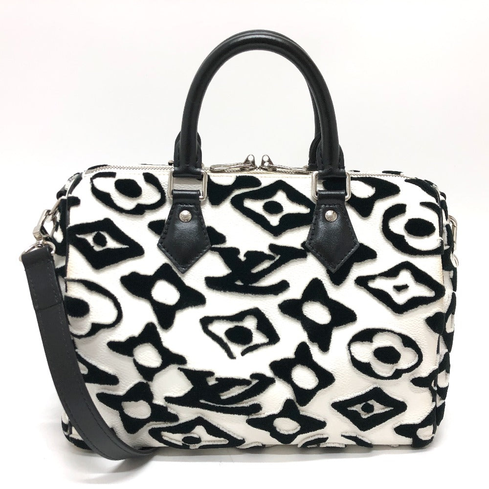 LOUIS VUITTON Boston Duffel bag M45563 leather White x black Tufted Monogram Canvas VxUF Speedy bandouliere 25 Women Used Authentic