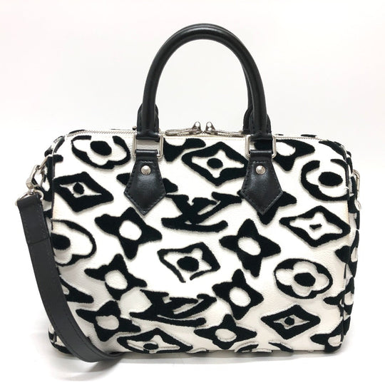 LOUIS VUITTON Boston Duffel bag M45563 leather White x black Tufted Monogram Canvas VxUF Speedy bandouliere 25 Women Used Authentic