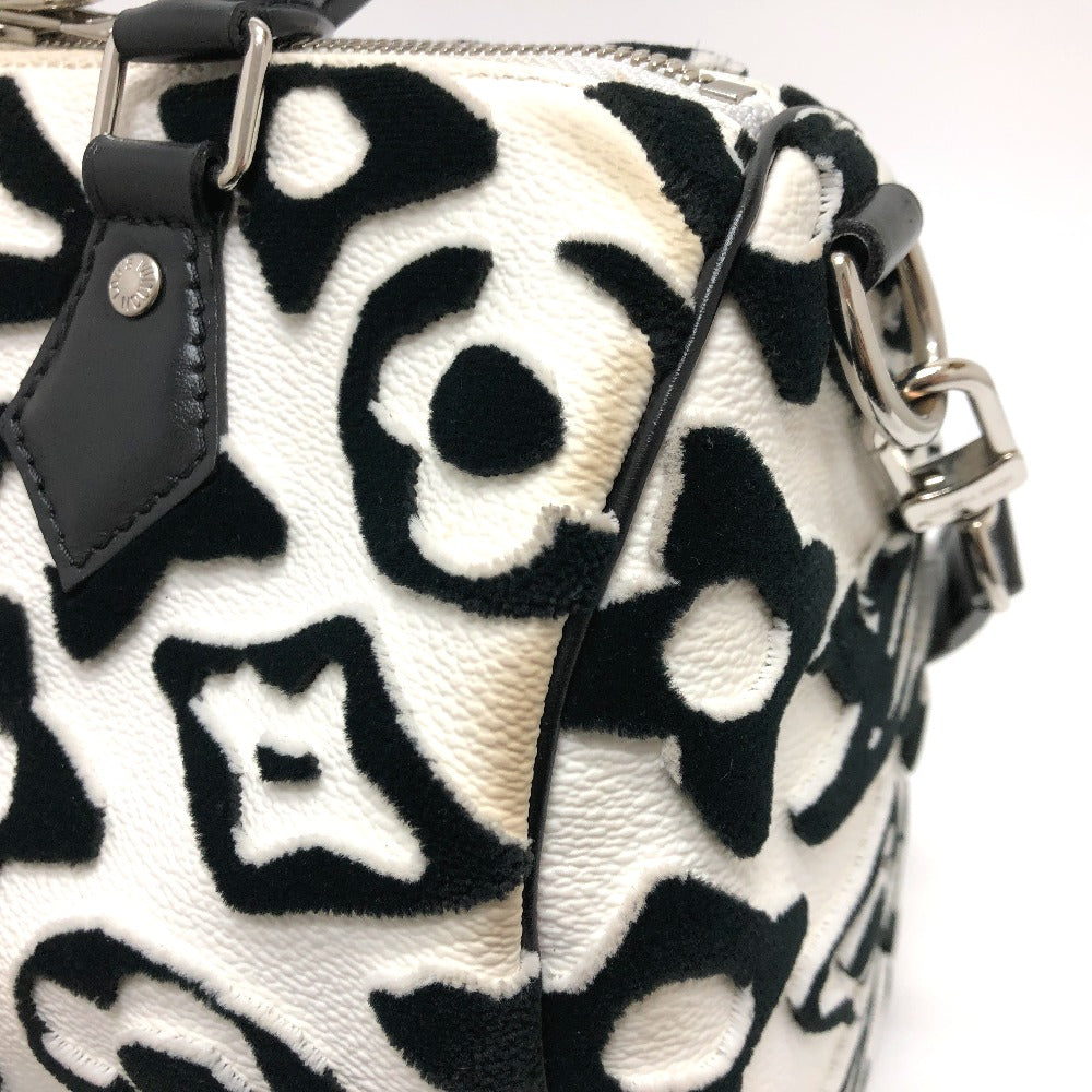 LOUIS VUITTON Boston Duffel bag M45563 leather White x black Tufted Monogram Canvas VxUF Speedy bandouliere 25 Women Used Authentic