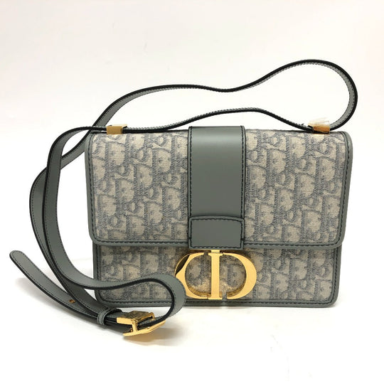 Dior Shoulder Bag Leather / canvas gray CD logo Montaigne Oblique Women Used Authentic