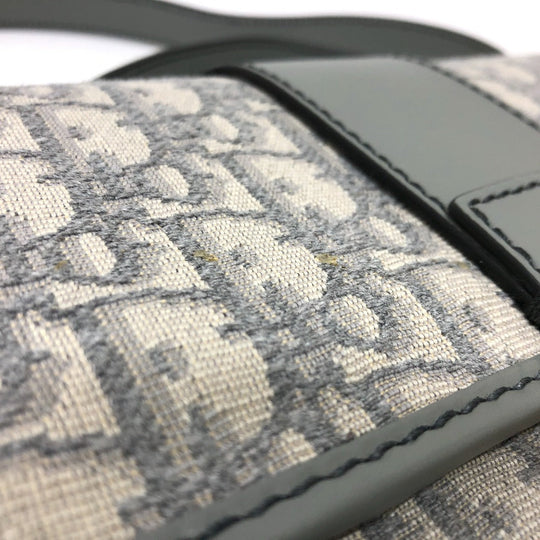 Dior Shoulder Bag Leather / canvas gray CD logo Montaigne Oblique Women Used Authentic
