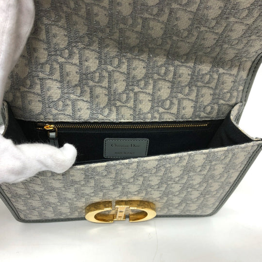 Dior Shoulder Bag Leather / canvas gray CD logo Montaigne Oblique Women Used Authentic