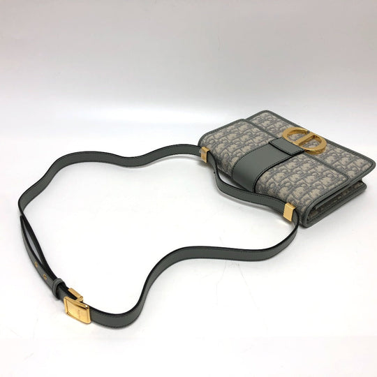 Dior Shoulder Bag Leather / canvas gray CD logo Montaigne Oblique Women Used Authentic