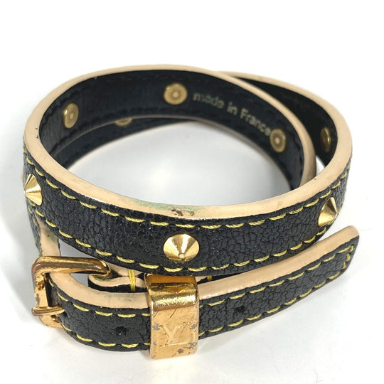 LOUIS VUITTON bracelet M91844 Suhari leather black Suhari studs brasserie double tour Women Used Authentic