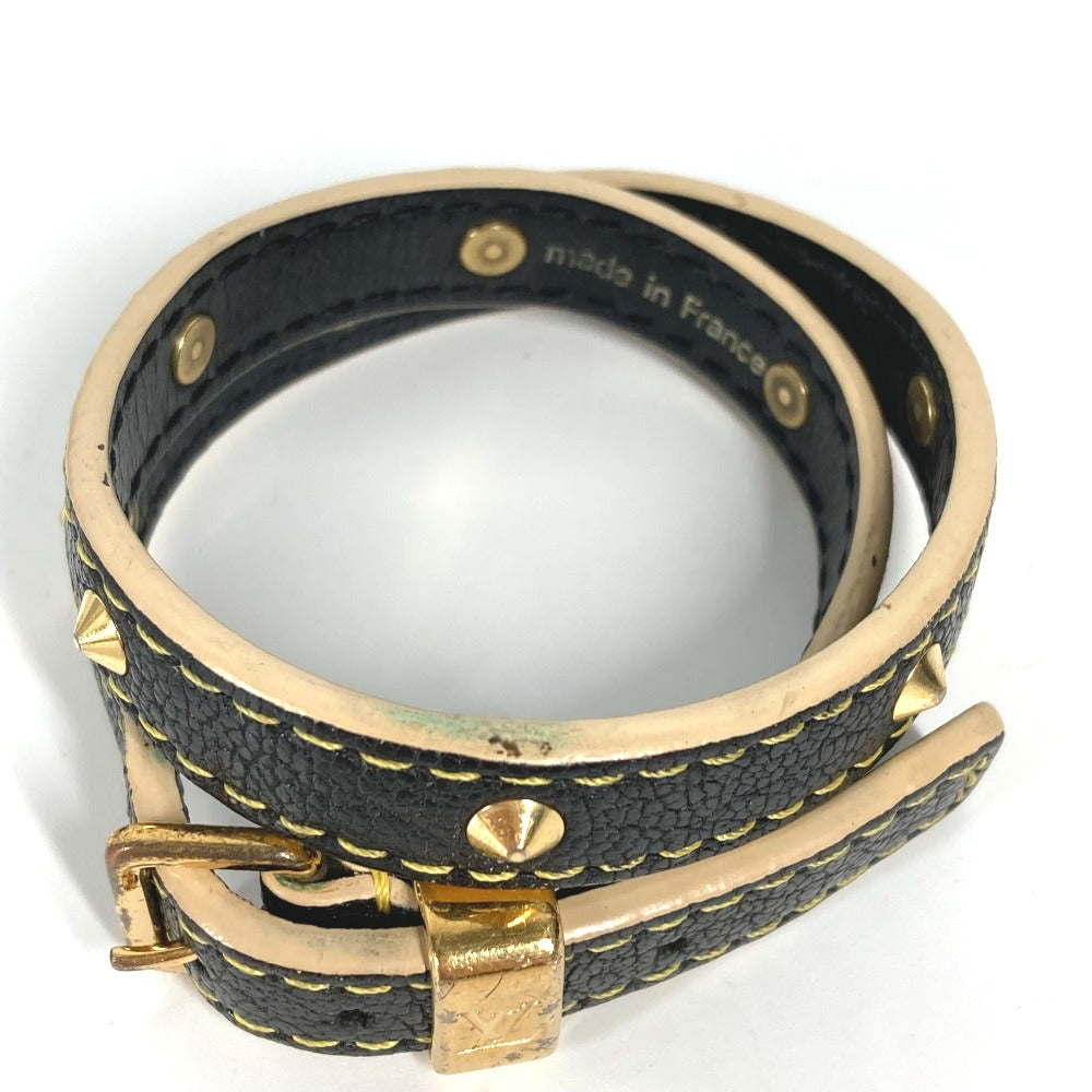 LOUIS VUITTON bracelet M91844 Suhari leather black Suhari studs brasserie double tour Women Used Authentic