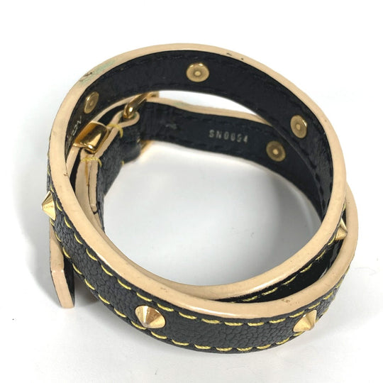LOUIS VUITTON bracelet M91844 Suhari leather black Suhari studs brasserie double tour Women Used Authentic