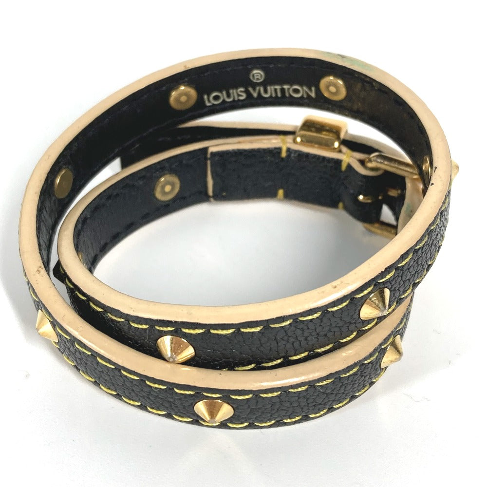 LOUIS VUITTON bracelet M91844 Suhari leather black Suhari studs brasserie double tour Women Used Authentic