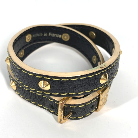 LOUIS VUITTON bracelet M91844 Suhari leather black Suhari studs brasserie double tour Women Used Authentic