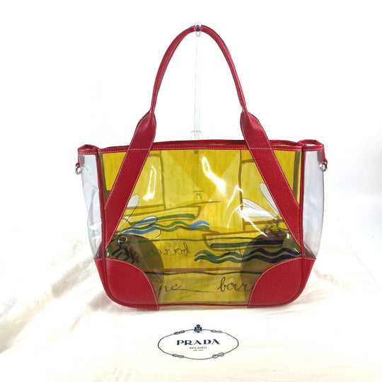 PRADA Shoulder Bag Plastics, Leather Red Plastics Bags logo Women Used Authentic