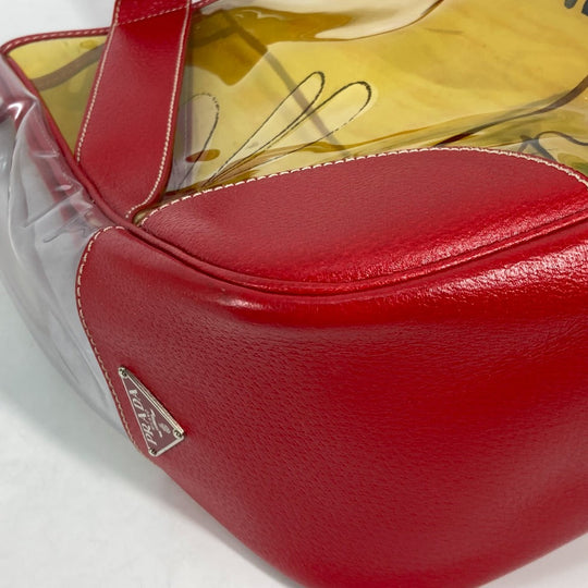 PRADA Shoulder Bag Plastics, Leather Red Plastics Bags logo Women Used Authentic