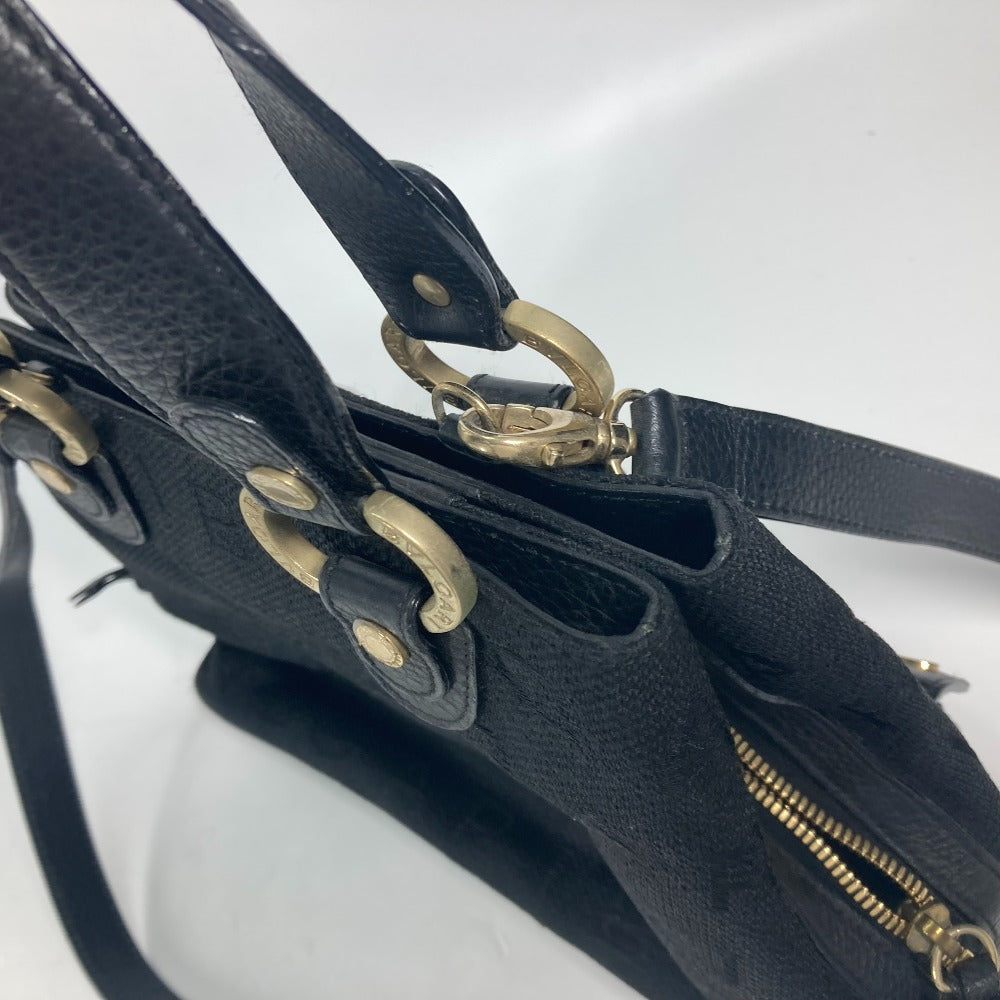 BVLGARI Handbag Leather / canvas black Bag Shoulder Bag Tote Bag Logo mania Women Used Authentic
