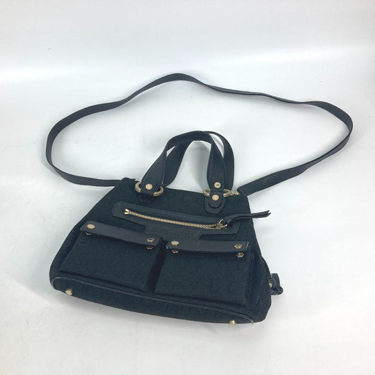BVLGARI Handbag Leather / canvas black Bag Shoulder Bag Tote Bag Logo mania Women Used Authentic