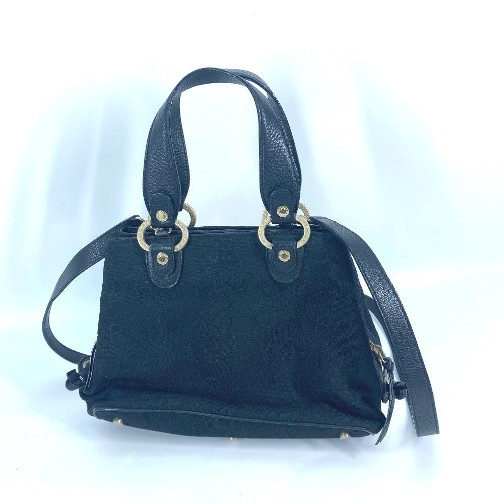 BVLGARI Handbag Leather / canvas black Bag Shoulder Bag Tote Bag Logo mania Women Used Authentic
