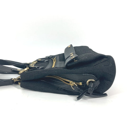 BVLGARI Handbag Leather / canvas black Bag Shoulder Bag Tote Bag Logo mania Women Used Authentic