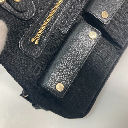 BVLGARI Handbag Leather / canvas black Bag Shoulder Bag Tote Bag Logo mania Women Used Authentic