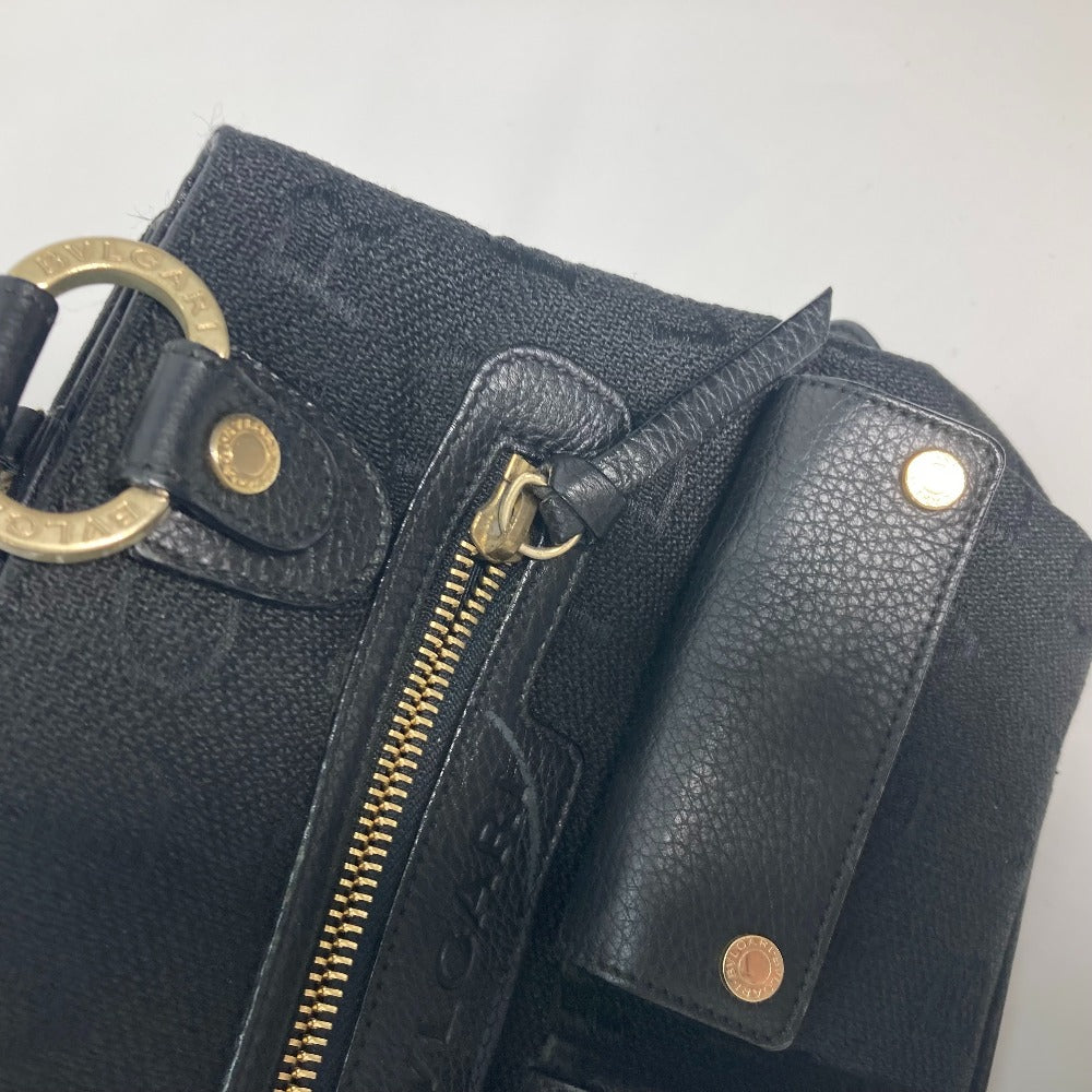 BVLGARI Handbag Leather / canvas black Bag Shoulder Bag Tote Bag Logo mania Women Used Authentic