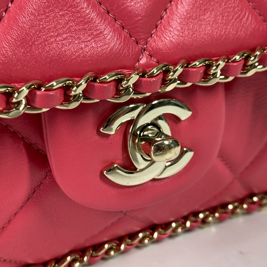 CHANEL Shoulder Bag leather pink Round Chain CC COCO Mark Women Used Authentic