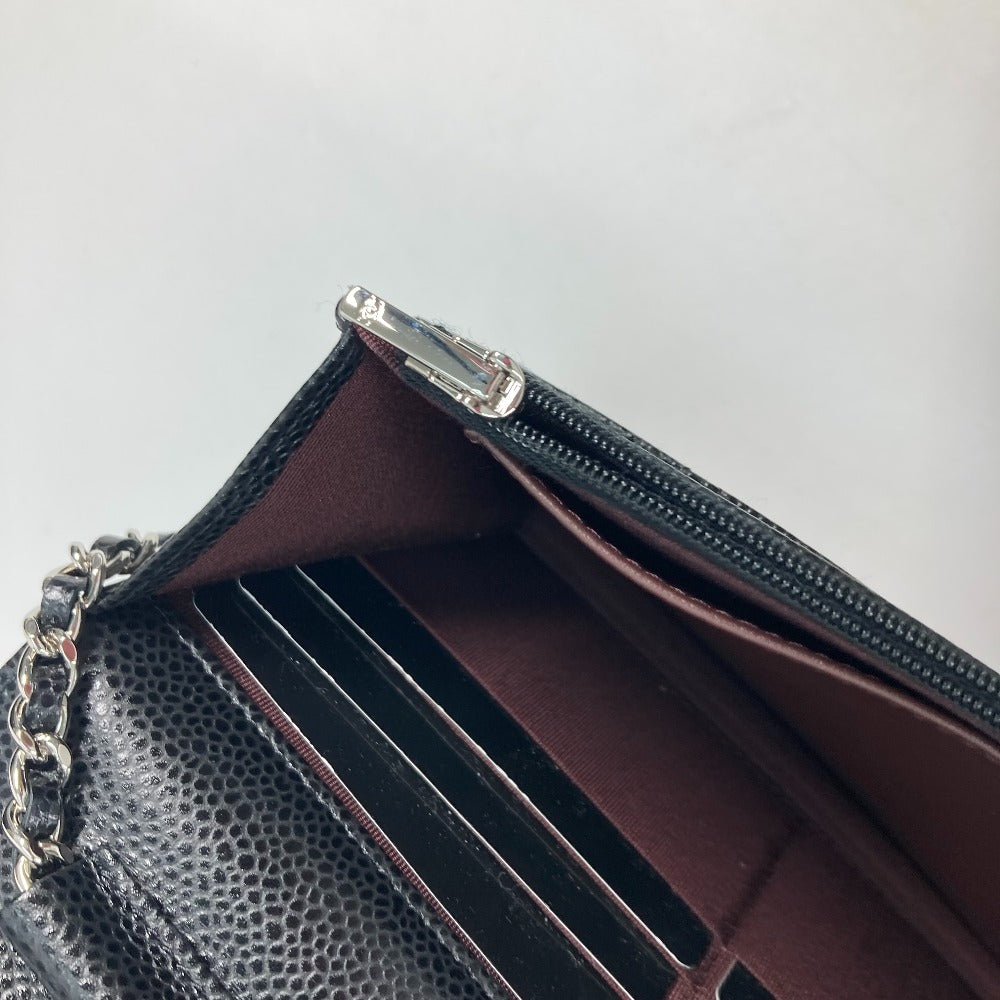CHANEL Long Wallet Purse AP0250 Caviar skin black Quilting CC Matelasse COCO Mark Classic Chain Wallet Women Used Authentic