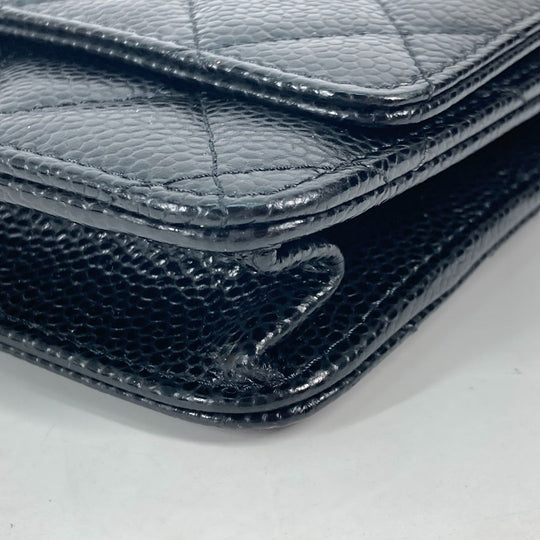 CHANEL Long Wallet Purse AP0250 Caviar skin black Quilting CC Matelasse COCO Mark Classic Chain Wallet Women Used Authentic