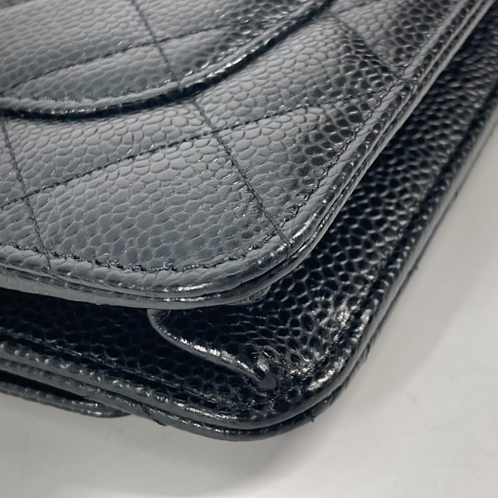 CHANEL Long Wallet Purse AP0250 Caviar skin black Quilting CC Matelasse COCO Mark Classic Chain Wallet Women Used Authentic