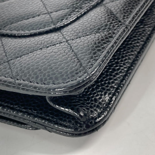 CHANEL Long Wallet Purse AP0250 Caviar skin black Quilting CC Matelasse COCO Mark Classic Chain Wallet Women Used Authentic