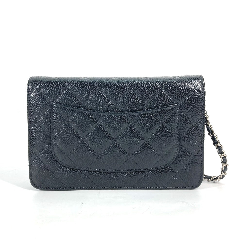 CHANEL Long Wallet Purse AP0250 Caviar skin black Quilting CC Matelasse COCO Mark Classic Chain Wallet Women Used Authentic