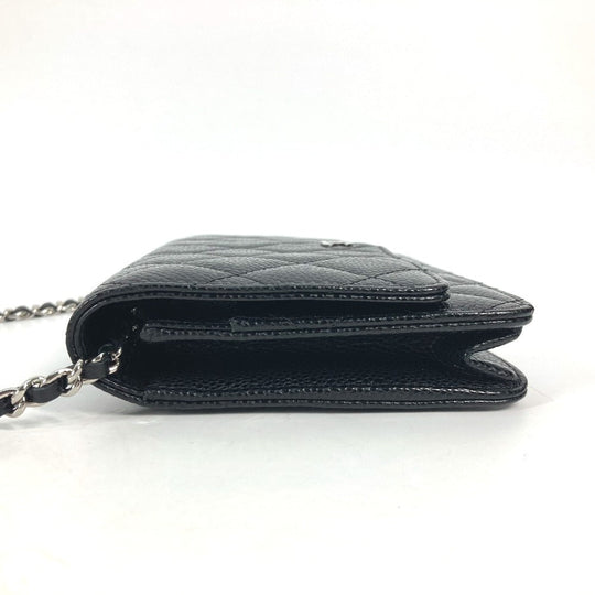 CHANEL Long Wallet Purse AP0250 Caviar skin black Quilting CC Matelasse COCO Mark Classic Chain Wallet Women Used Authentic
