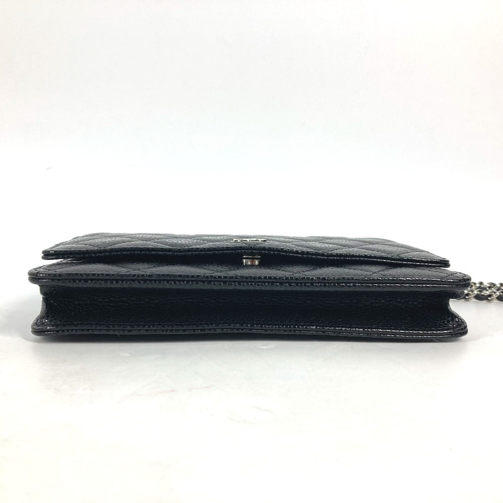 CHANEL Long Wallet Purse AP0250 Caviar skin black Quilting CC Matelasse COCO Mark Classic Chain Wallet Women Used Authentic