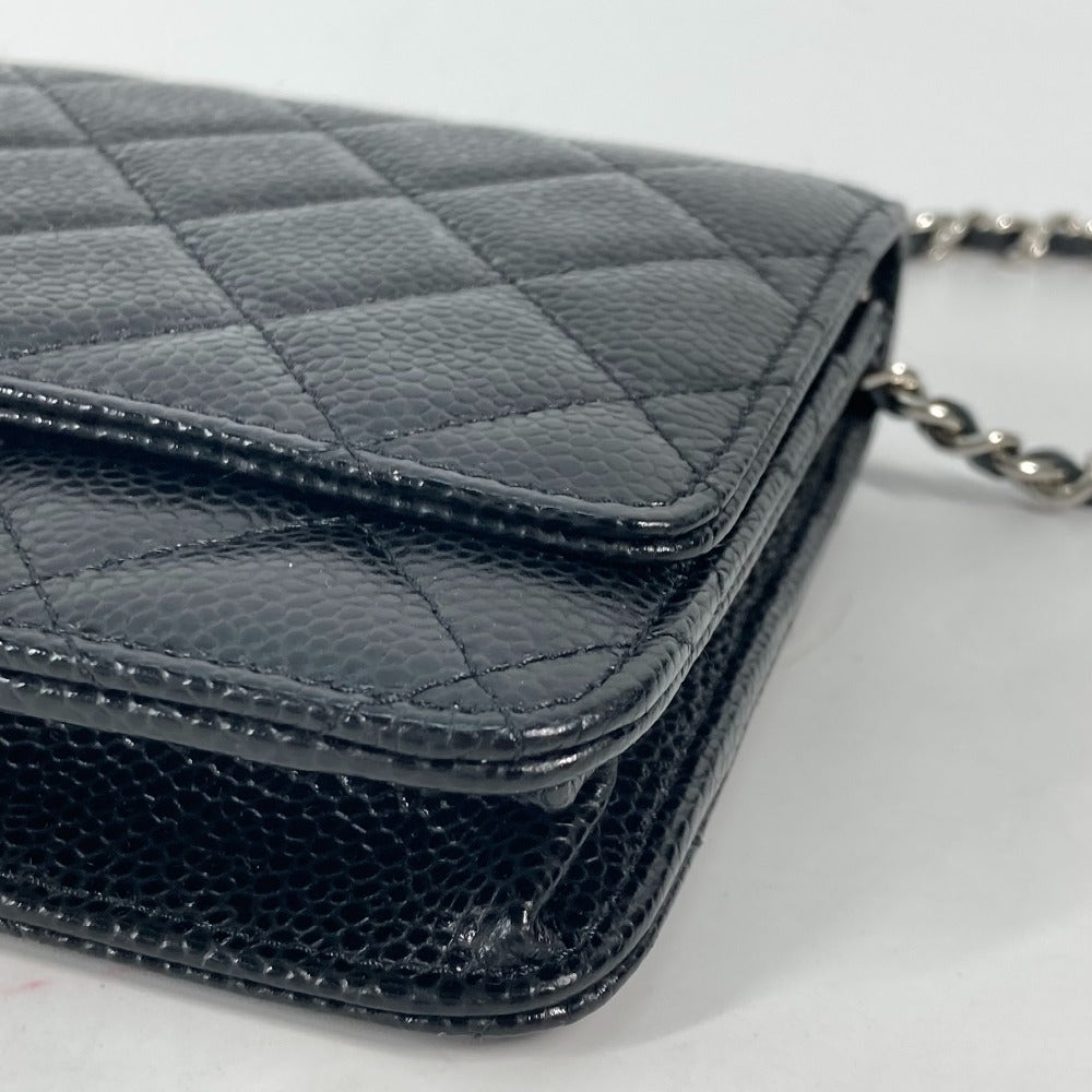CHANEL Long Wallet Purse AP0250 Caviar skin black Quilting CC Matelasse COCO Mark Classic Chain Wallet Women Used Authentic