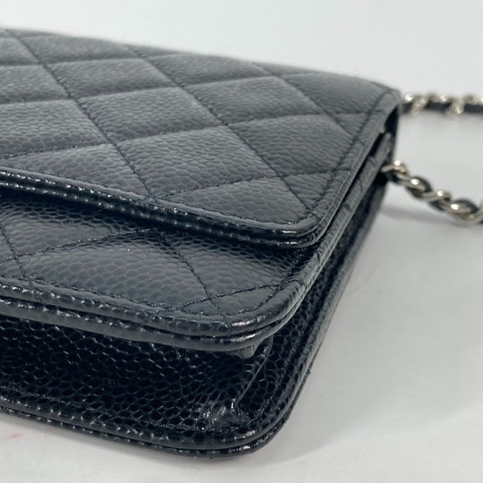 CHANEL Long Wallet Purse AP0250 Caviar skin black Quilting CC Matelasse COCO Mark Classic Chain Wallet Women Used Authentic