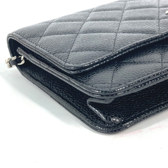 CHANEL Long Wallet Purse AP0250 Caviar skin black Quilting CC Matelasse COCO Mark Classic Chain Wallet Women Used Authentic