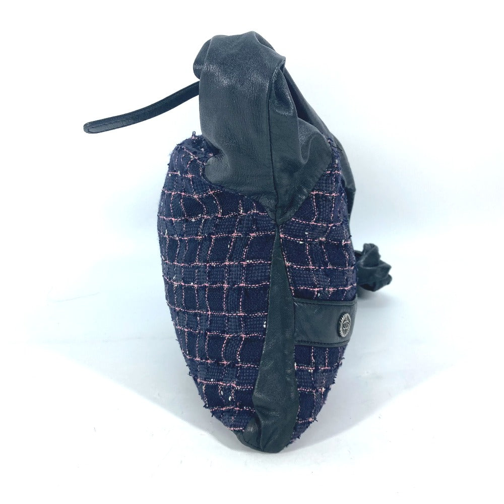 CHANEL Shoulder Bag Tweed, Leather Navy Button CC COCO Mark Girl chanel Women Used Authentic