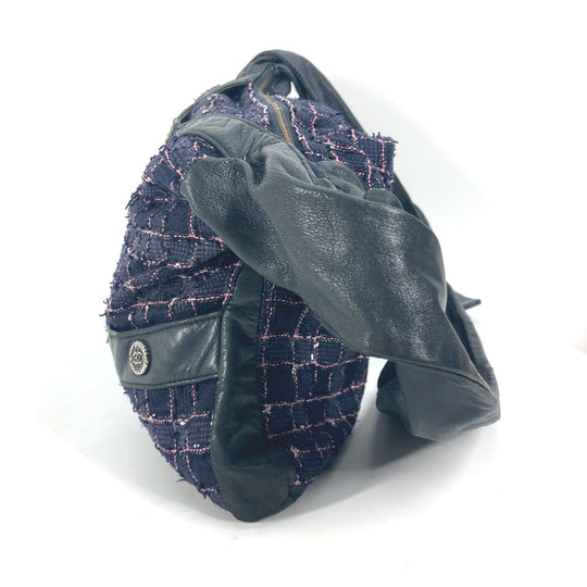 CHANEL Shoulder Bag Tweed, Leather Navy Button CC COCO Mark Girl chanel Women Used Authentic