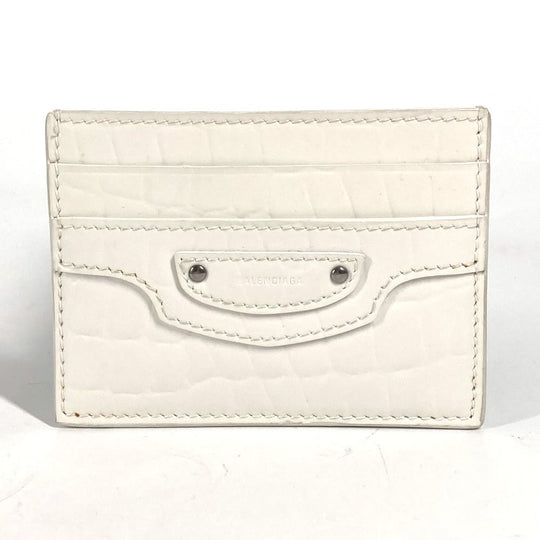 BALENCIAGA Card Case 640109 Crocodile embossed leather white logo mens Used Authentic