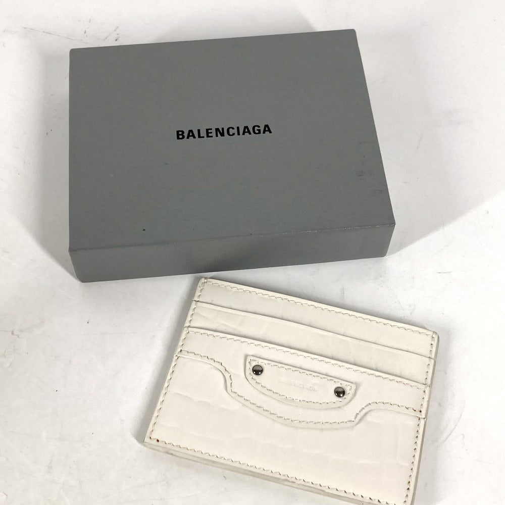 BALENCIAGA Card Case 640109 Crocodile embossed leather white logo mens Used Authentic