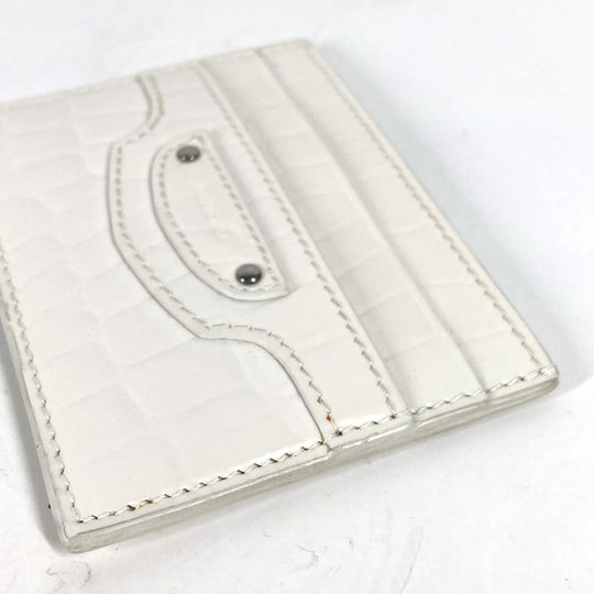 BALENCIAGA Card Case 640109 Crocodile embossed leather white logo mens Used Authentic