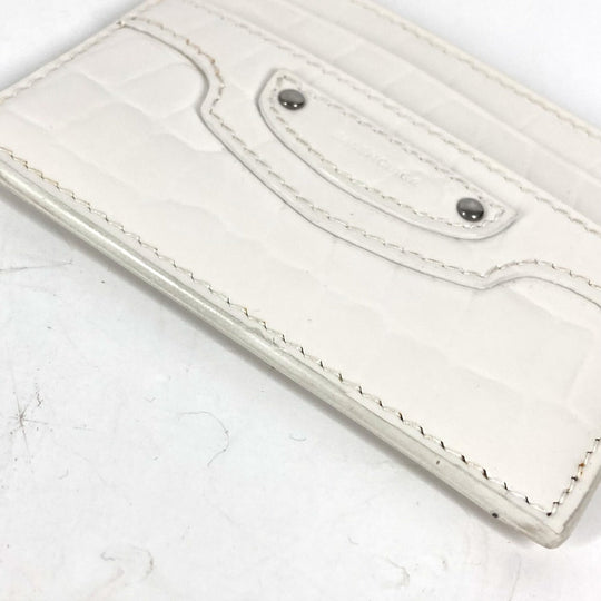 BALENCIAGA Card Case 640109 Crocodile embossed leather white logo mens Used Authentic