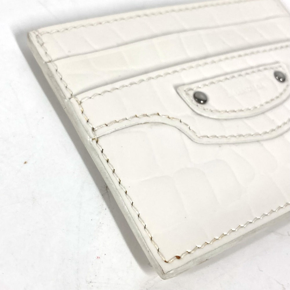 BALENCIAGA Card Case 640109 Crocodile embossed leather white logo mens Used Authentic