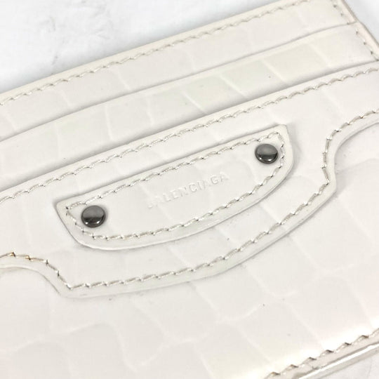 BALENCIAGA Card Case 640109 Crocodile embossed leather white logo mens Used Authentic