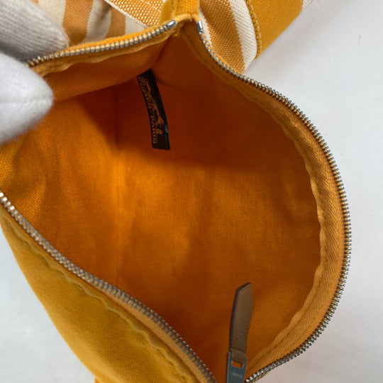 HERMES Handbag canvas Orange With porch Cannes PM Stripe Women Used Authentic