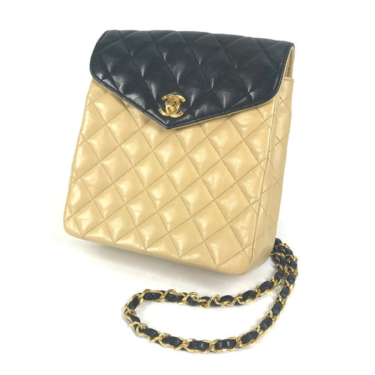 CHANEL Shoulder Bag lambskin beige By color CC COCO Mark Matelasse Quilting Women Used Authentic
