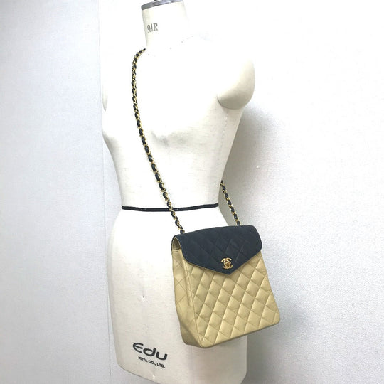 CHANEL Shoulder Bag lambskin beige By color CC COCO Mark Matelasse Quilting Women Used Authentic