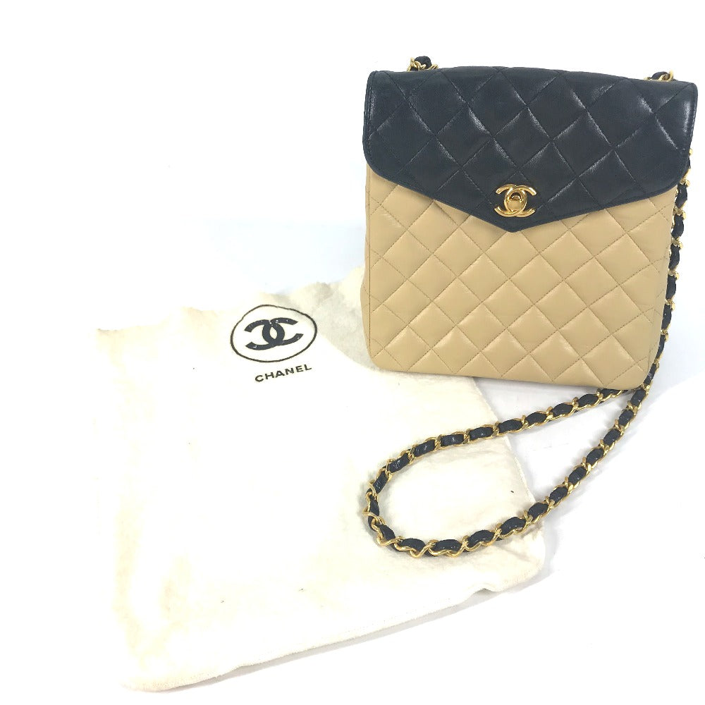 CHANEL Shoulder Bag lambskin beige By color CC COCO Mark Matelasse Quilting Women Used Authentic