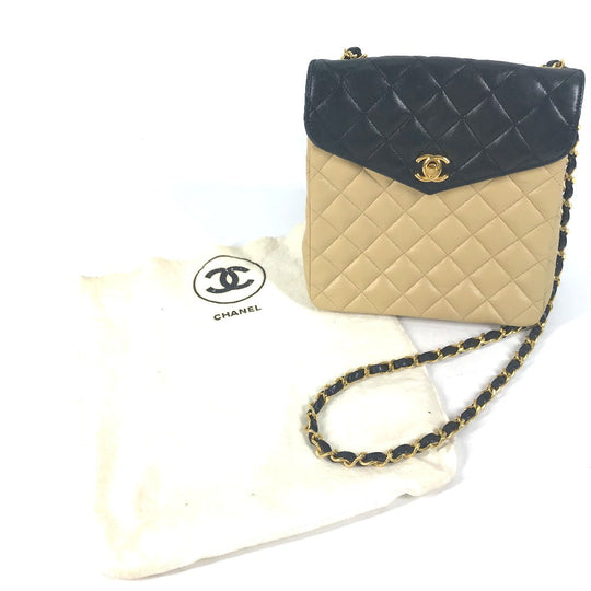 CHANEL Shoulder Bag lambskin beige By color CC COCO Mark Matelasse Quilting Women Used Authentic