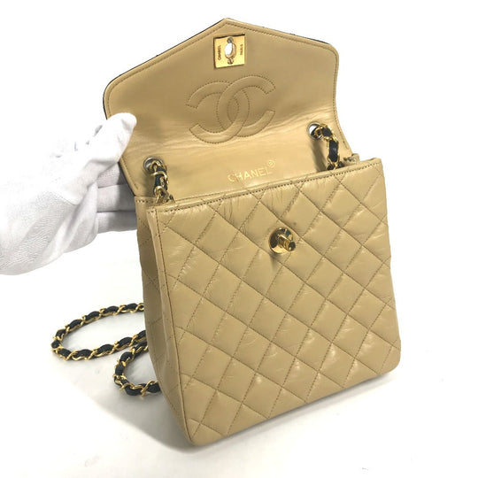 CHANEL Shoulder Bag lambskin beige By color CC COCO Mark Matelasse Quilting Women Used Authentic